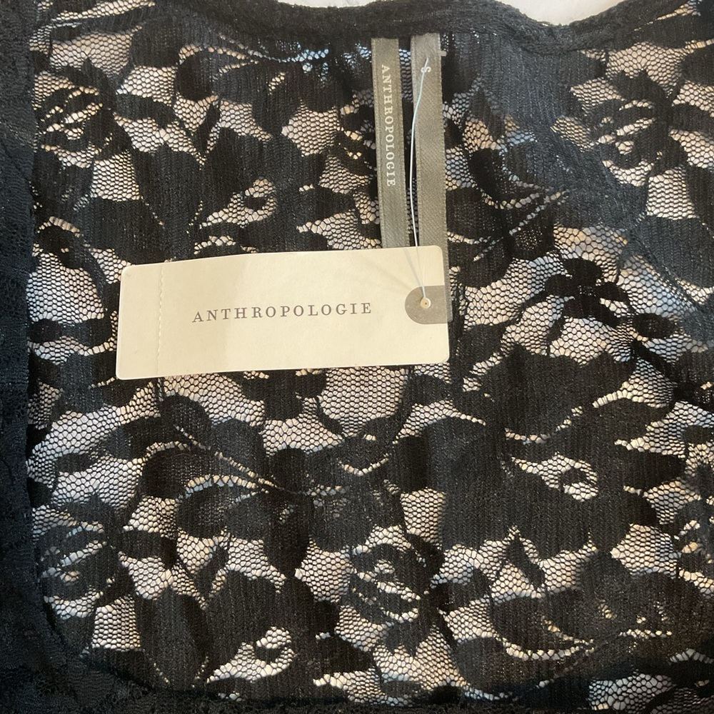 Anthropologie Puff-Sleeve Sheer Black Onyx Lace Top Whimsigoth Fairy Grung Sz S - Picture 8 of 14